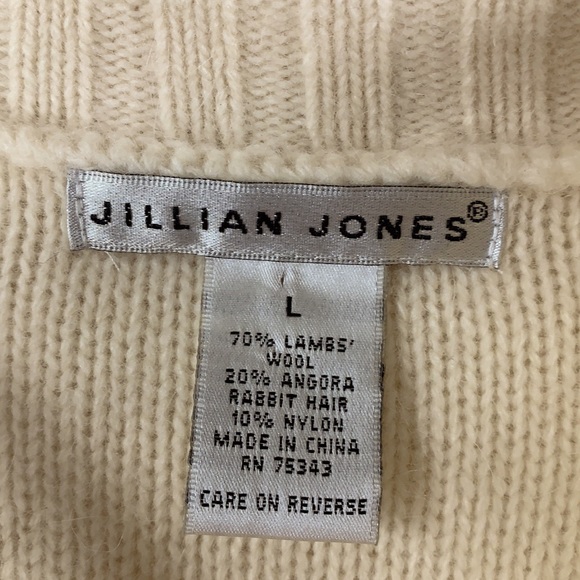 Jillian Jones Sweater Cardigan L Cream Cable Knit Angora Rabbit Hair Lamb's Wool - Picture 6 of 12